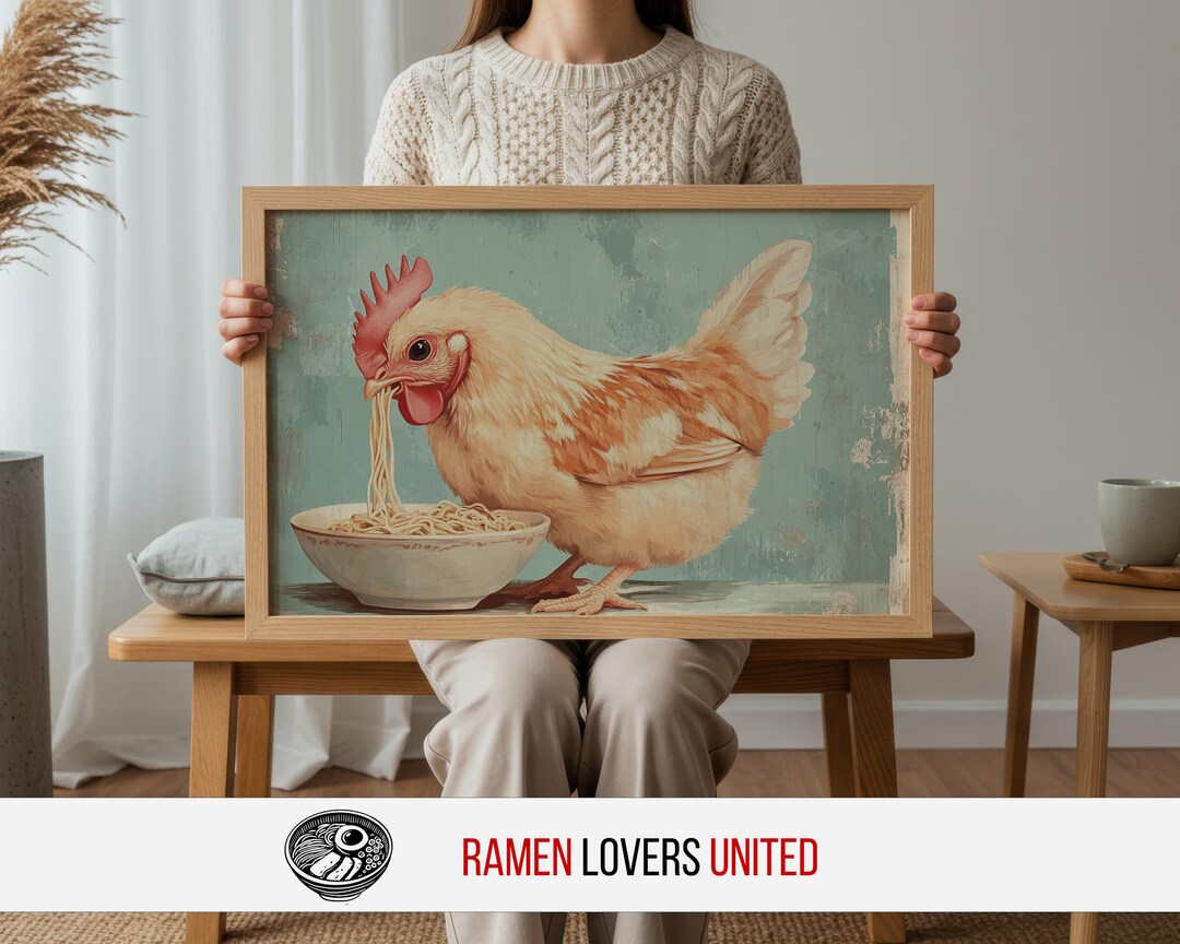 Vintage Chicken Kitchen Art - Printable Buff Orpington Slurping Noodles ...
