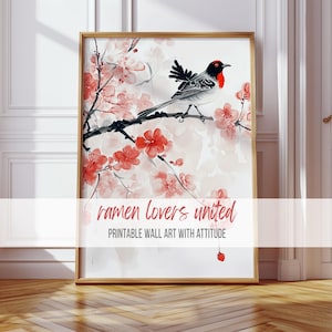Oriental Bird and Cherry Blossom Print: Asian-Inspired Wall Art (Digital Download