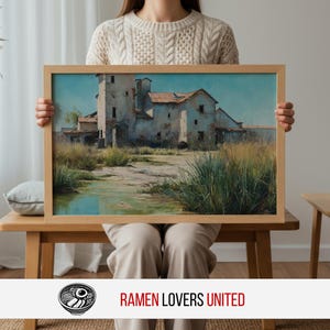 Vintage Sugar Mill Oil Painting: Rustic Cottagecore Landscape (Digital Download)