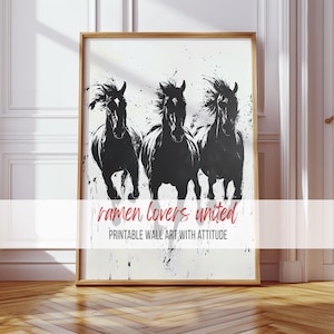 Printable Galloping Wild Horses Art - Rustic Black and White Animal Print, Majestic Horse Wall Decor, Vintage Country Home Art 360