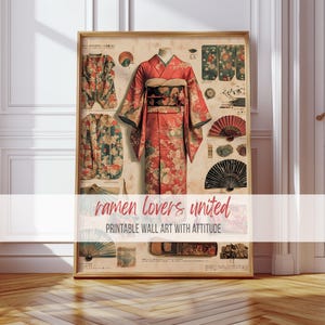 Vintage Kimono Illustration Print: Japanese Art, Cottagecore Wall Decor (Digital Download