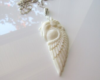 Horse necklaces for women - pegasus, carved bone pendant, sterling silver necklace, statement