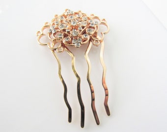 Rose gold hair comb - decorative wedding hair piece, women, rhinestone, vintage style