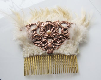 Pearl hair comb - copper sea serpent, saltwater pearl. mermaid crown, rose gold, ocean