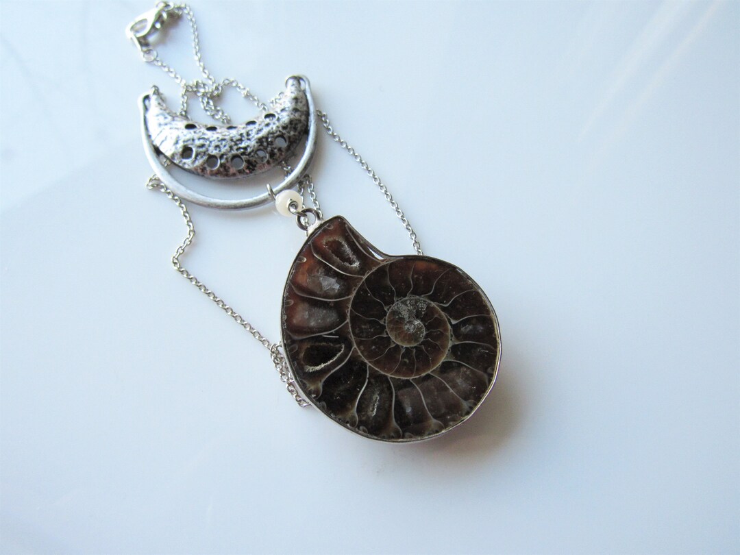 Collier Pendentif Ammonite Fossile Naturelle - Homme/Femme - Acier Inoxydable - Fait Main