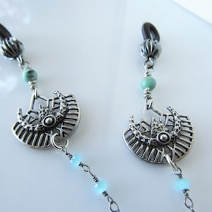 Eyeglass chains beaded - gemstone chalcedony, designer chain, womens fashion, men, celestial moon