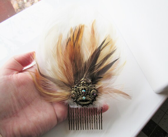 NWOT Bridal beaded feather hair comb Bride Feather Hair Comb | Crystal Pearl Piece | Feather Planet main image 3