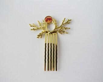 Woodland hair comb gold - resin, simple hair piece, branch, wedding hair comb greenery