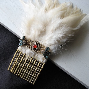 Gold Haarkamm Braut - vintage headpiece, Feder Fascinator, braut to be, blau, tudor