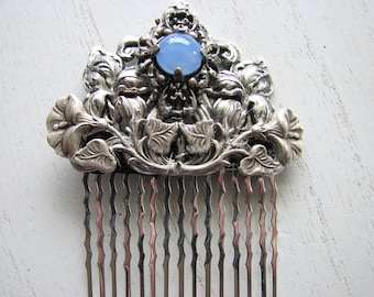 Floral hair comb wedding - silver hair piece, bridal hair comb, nature lovers