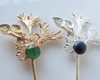 Hair pin wedding flower - gemstone hair stick, bohemian, women, garden hair piece