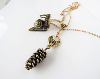 Nature necklaces for women - pine cone,  nature inspired, gold woodland necklace, bohemian statement