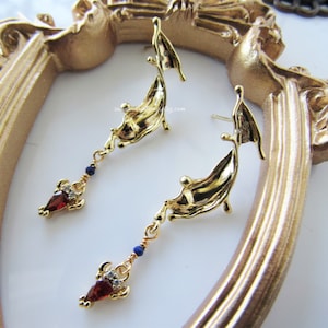 Lobster earrings  - lapis lazuli gemstone, dangle earrings for women,  wave earrings stud, gold, crawfish