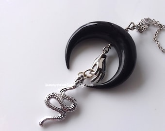 Snake and moon necklace, celestial pendant, handmade necklaces for women, gothic