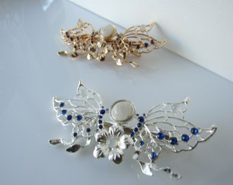 Butterfly wing hair clip - rhinestone hair barrette, moonstone gemstone, floral, women, fairycore