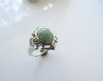 Sterling silver scarab ring - Egyptian revival, adjustable ring, vintage style, gemstone beetle ring, women