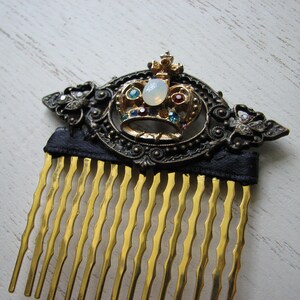 Gold crown hair comb rhinestone hair piece, fake opal, decorative hair piece, baroque frame image 4