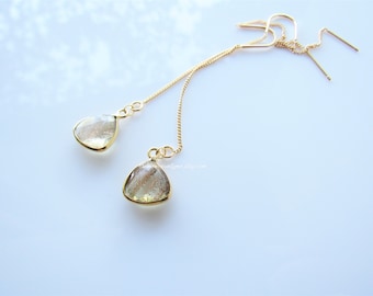 Copper glass threader earrings - dangle, earrings for women, trillion earrings gold, silver and copper