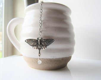 Moth tea steeper, stainless steel tea infuser, loose leaf tea ball, gothic,  pewter, tea lovers gift