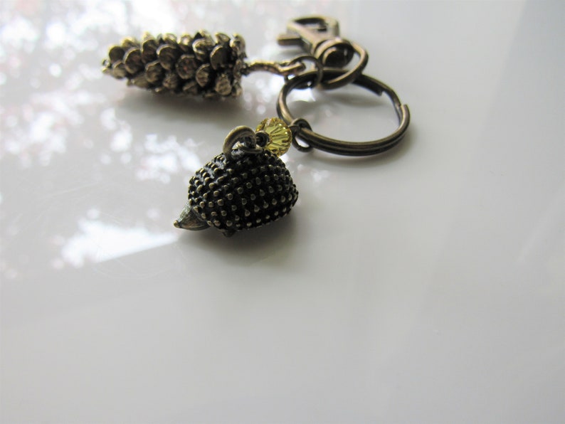 Pine cone key chain woodland hedgehog, accessories, nature keychain image 6
