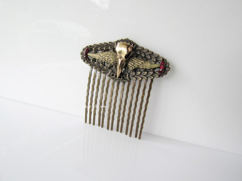 Corvid skull hair comb bird wings, gothic hair piece, women, decorative comb, alternative wedding image 5