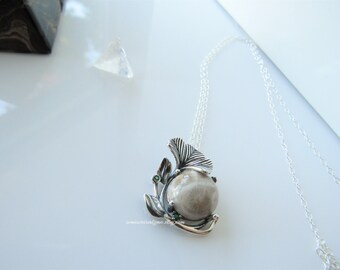 Sterling silver necklace for women - gingko leaf, gemstone pendant, leaf, boho necklace