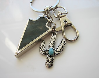 Arrowhead keychain - silver cactus key ring, desert key chain, gifts for him, key fob for her