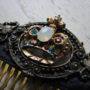 Gold crown hair comb rhinestone hair piece, fake opal, decorative hair piece, baroque frame image 9