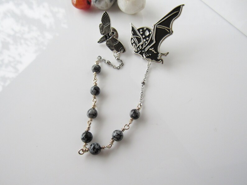 beaded collar pin chain gothic collar pins sweater pin clasp men Bat collar pins set women