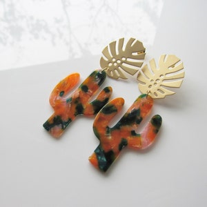 Cactus Earrings: Gold Monstera Leaf Studs, Plant Lover Jewelry