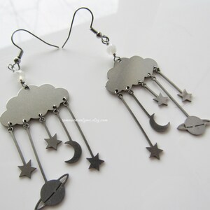 Rain cloud earrings - celestial dangle, stainless steel, earrings for women, space gifts, moonstone