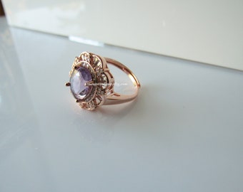 Art deco statement ring - vintage style, adjustable sterling silver ring, women, morganite, amethyst gemstone