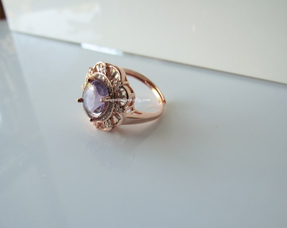 Art deco statement ring - vintage style, adjustable sterling silver ring, women, morganite, amethyst gemstone