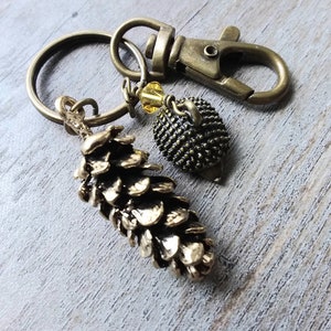 Pine cone key chain woodland hedgehog, accessories, nature keychain image 8