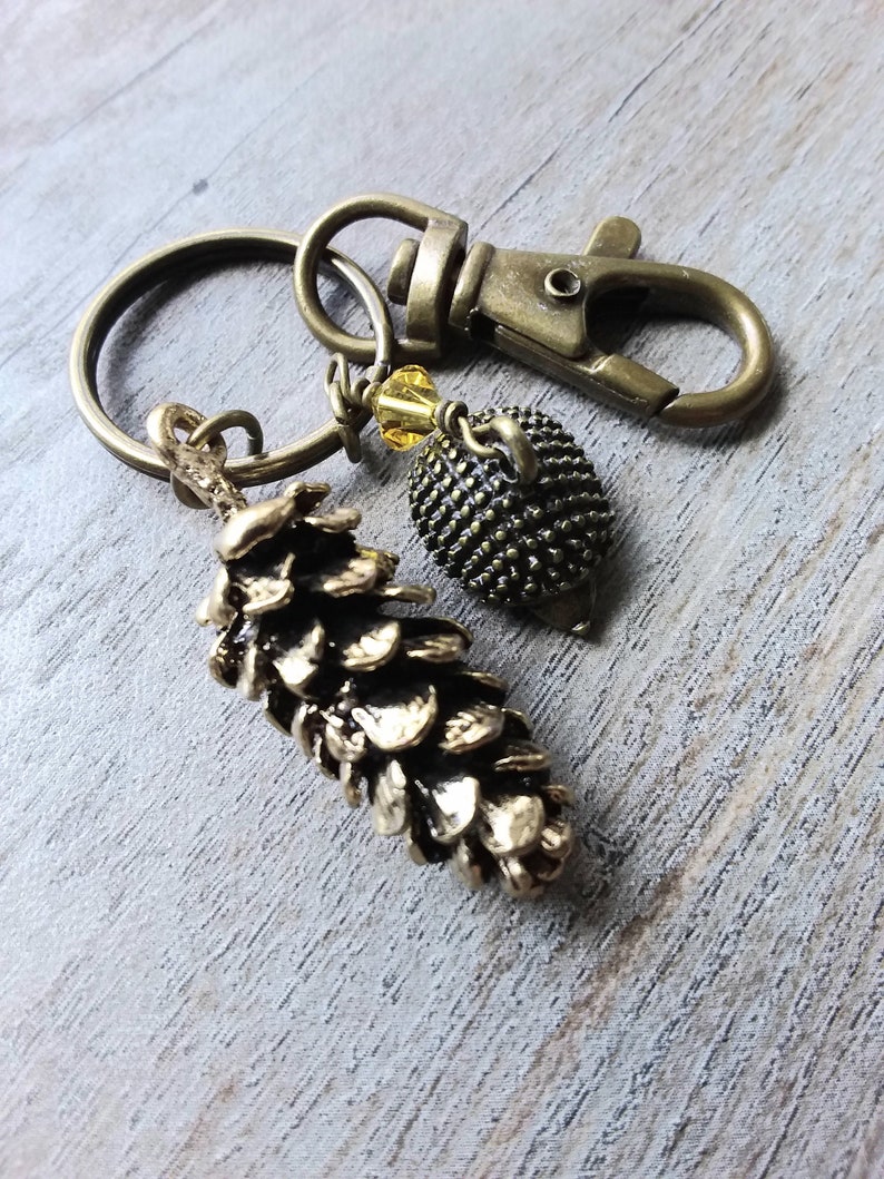 Pine cone key chain woodland hedgehog, accessories, nature keychain image 8