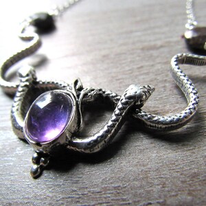 Serpent and stone necklace, amethyst necklace, silverfilled pendant, gothic necklaces for women, snake