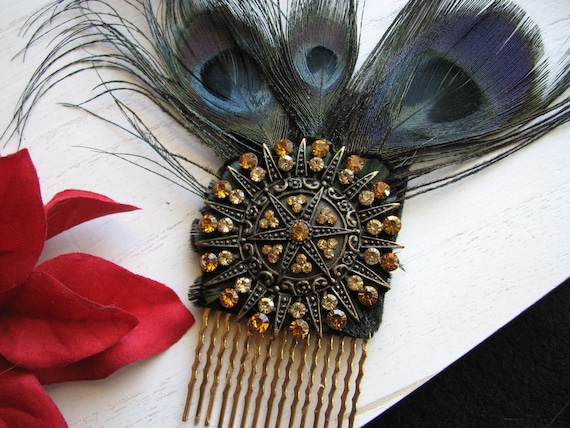 Vintage FASCINATOR w Hair Comb Vintage Inspired Lace Bridal Hair Comb, Crystal Pearl  main image 2