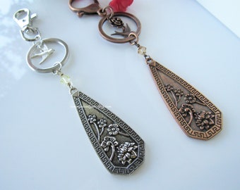 Flower keychain charm - statement key ring, bohemian key chain women, geometric, large key fob