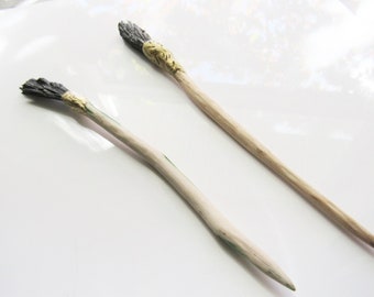 Kyanite gemstone hair pin - shawl pin wood, brooch stick pin, besom crystal