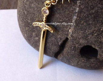 Sun and moon necklace,sword necklace gold, whimsigoth, necklaces for women, gift idea for men, celestial