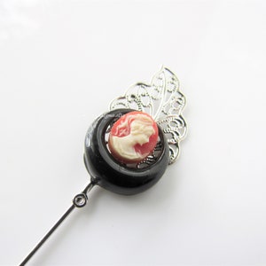Cameo brooch pin - lady in the moon, celestial crescent moon, leaf lapel pin, stick pin, nature, men, women