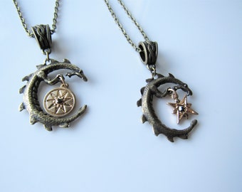 Dragon necklace for men - moon and stars, galaxy, crescent moon pendant