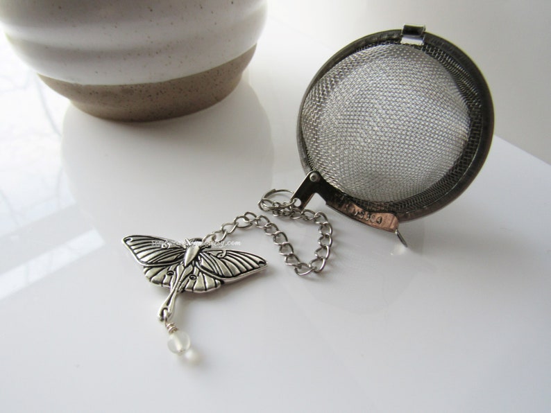 Moth tea steeper, stainless steel tea infuser, loose leaf tea ball, gothic, pewter, tea lovers gift image 4