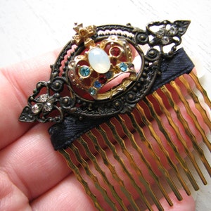 Gold crown hair comb rhinestone hair piece, fake opal, decorative hair piece, baroque frame image 7