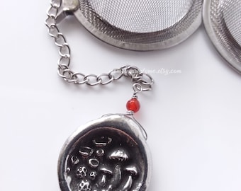 Cottagecore mushroom tea strainer,  mushroom and snail, stainless steel strainer, tea lover gift, cute tea infuser charm, woodland