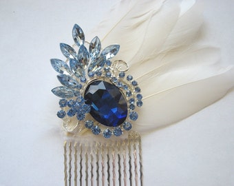 Rhinestone hair comb - something blue,  ivory hairpiece, bridal, silver, wedding hair piece