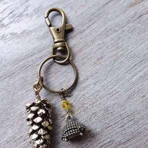 Pine cone key chain woodland hedgehog, accessories, nature keychain image 1