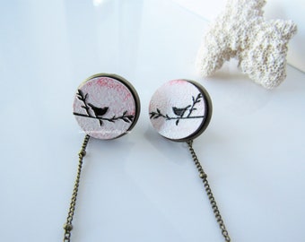 Bird collar pin - metal brooch, nature lovers gift, collar pin chain, sweater guard