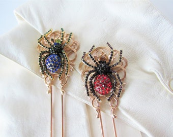 Spider hair pin - pin up hair, jeweled spider, hair fork flower, statement hair