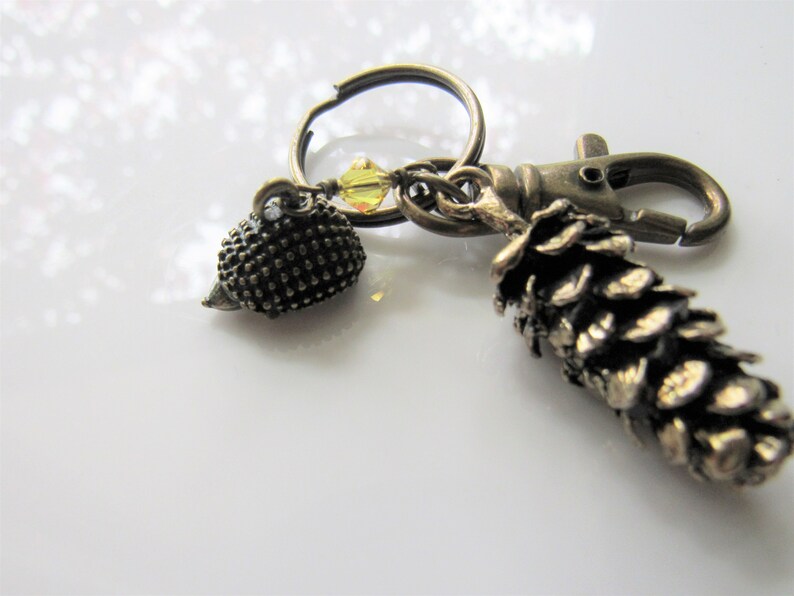 Pine cone key chain woodland hedgehog, accessories, nature keychain image 5